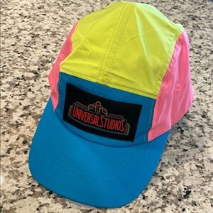 Universal Studios retro neon nylon hat lightweight Yellow Pink Blue Color-Block